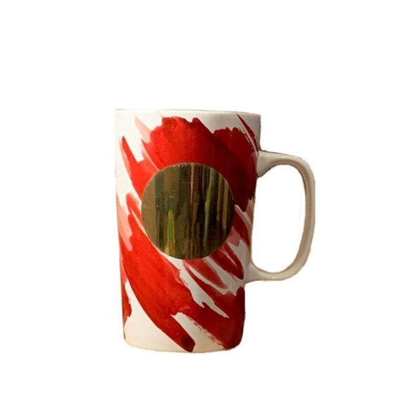 Starbucks Other - Starbucks 2014 White and Red Abstract 16 oz Tall Mug Ceramic with Gold C…    